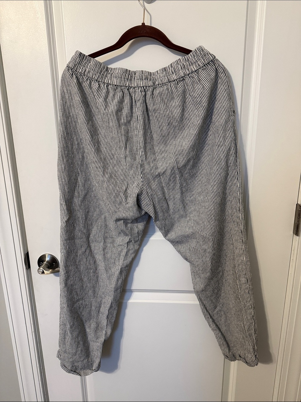 J.Crew Factory Women’s Size 12 Linen Blend Striped Ankle Pants Black White - Picture 3 of 3